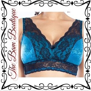 Plus Size Dark Teal Jacquard Lace Bra